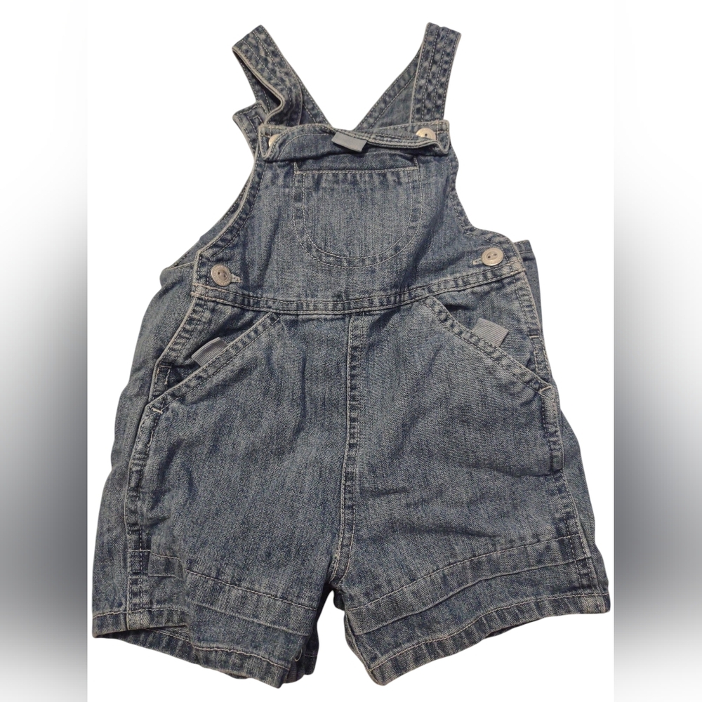 VTG Faded Glory Baby Denim Overalls Romper 3/6 Months Baby Dog Classic Casual